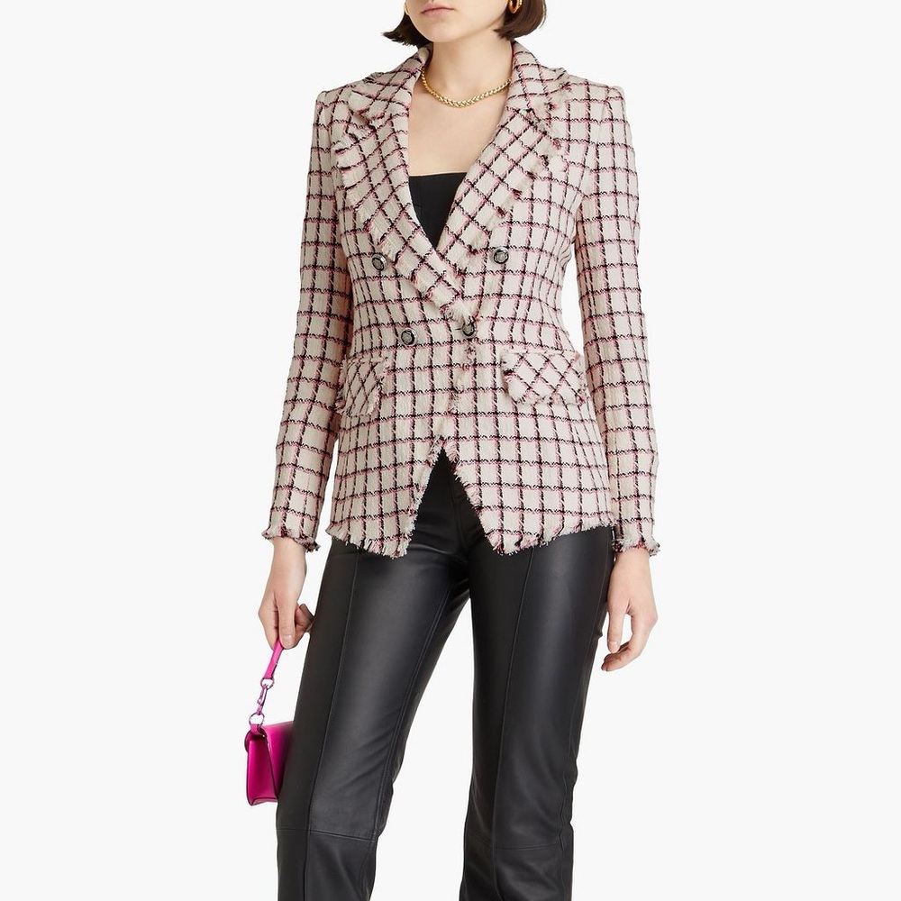 VERONICA BEARD Taja Dickey Double Breasted Cotton Red White Tweed Blazer $570 4 - Picture 10 of 13